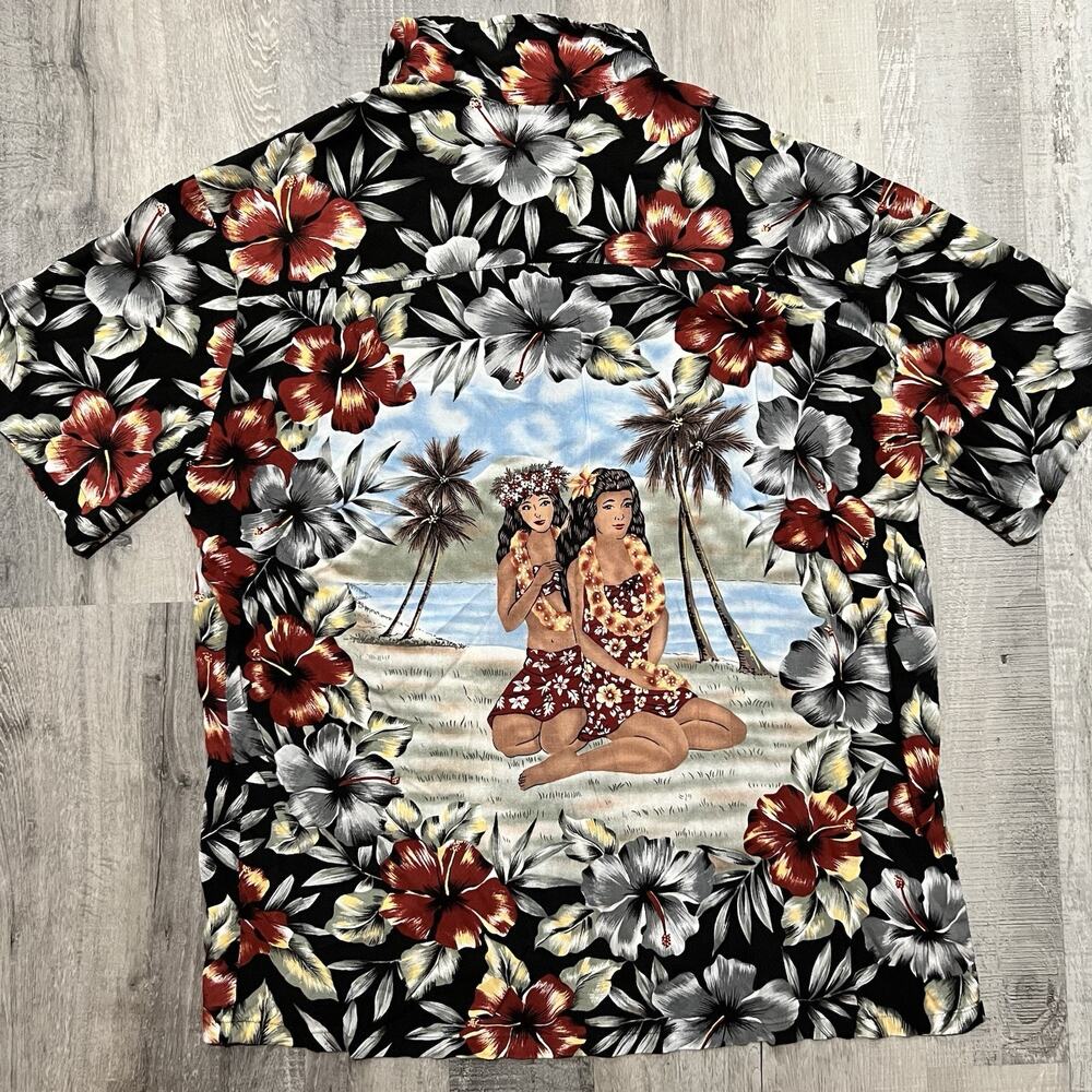 VTG Kennington Rayon Loop Collar Hawaiian Shirt Hula Dancer Floral Beach Sz M
